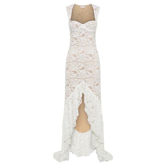 Meshki Elda Lace Plissè Dress Ivory Lace NWT Size Small Bodycon Maxi Wedding - Picture 8 of 10